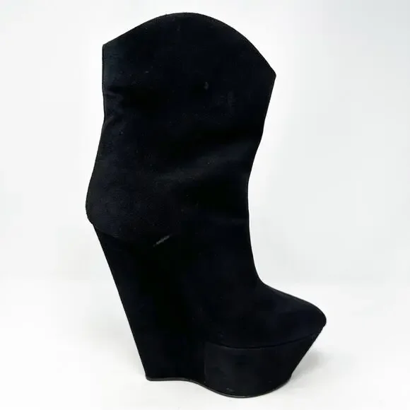 Giuseppe Zanotti Black Suede Platform Wedge Ankle Boots Womens Size EU 38.5 - Picture 8 of 11